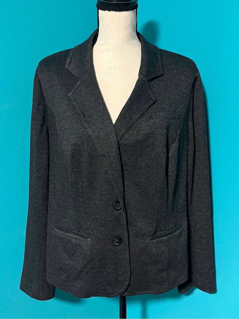 Lane Bryant 20 Dark Gray Ponte Knit Herringbone Two Button Blazer Jacket